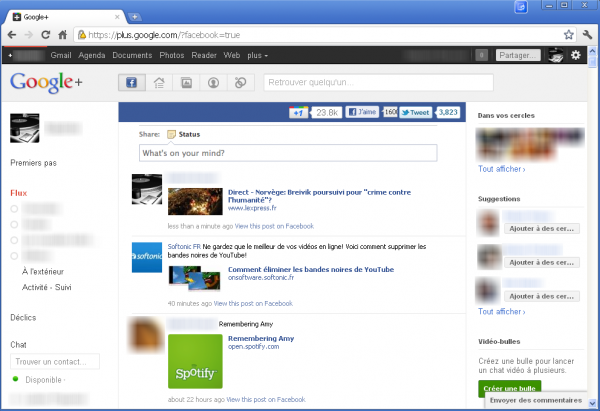 Google+ et Facebook dans la même fenêtre