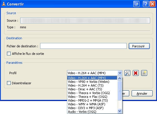 Paramétrer convertir VLC Media Player