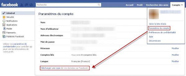 Copier les données de Facebook Softonic