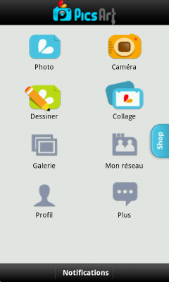 Ecran d'accueil Picsart Studio photo