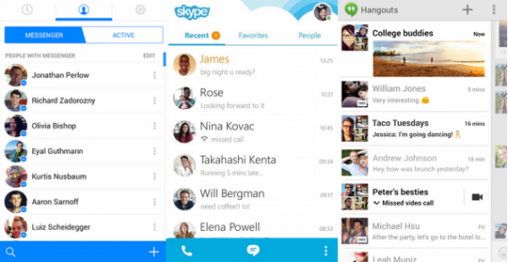 Comparatif Interface FB Messenger, Skype, Hangouts Comparatif Interface FB Messenger, Skype, Hangouts