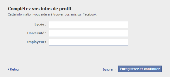 Remplir champs Lycée, Lieu de travail Softonic