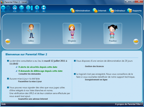 Profils d'utilisateurs Parental Filter