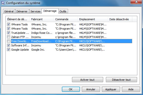 MsConfig Démarrage