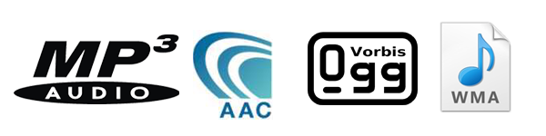 MP3, OGG, AAC, WMA