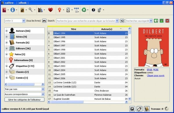 L'interface de Calibre, simple et fonctionnelle pour convertir et trier les ebooks