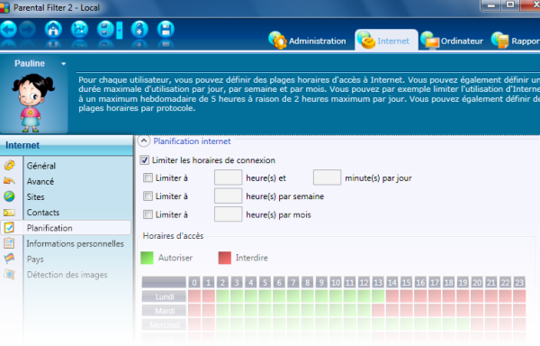Console d'administration de Profil Parental Filter