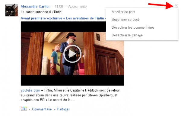 Modifier le partage d'un post sur Google+