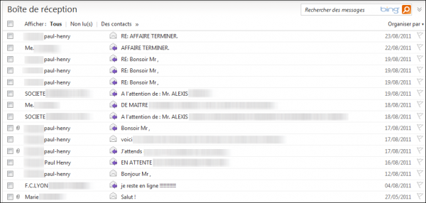 Messages individuels sur Hotmail