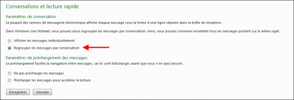Hotmail, regrouper les messages par conversation