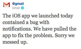 Tweet de Gmail retrait de l'application de l'AppStore Softonic