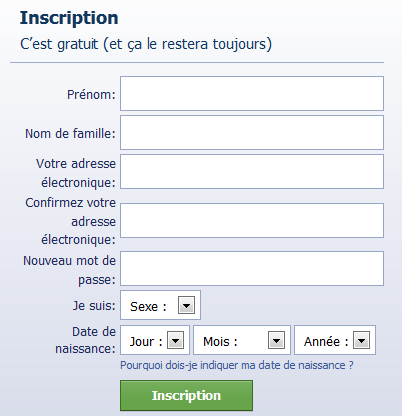 Formulaire d'inscription à Facebook Softonic