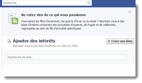 Facebook - liste d'intérêt - créer une liste