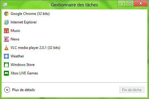 Guide Windows 8 #10 le Gestionnaire des tâches vue réduite Guide Windows 8 #10 le Gestionnaire des tâches vue réduite