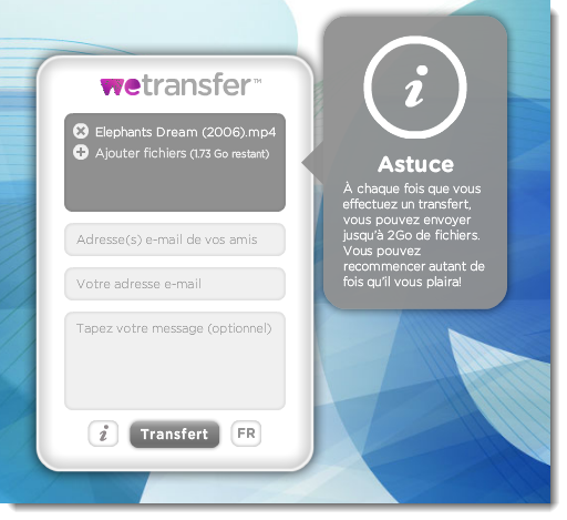 Envoyer un fichier volumineux avec WeTransfer
