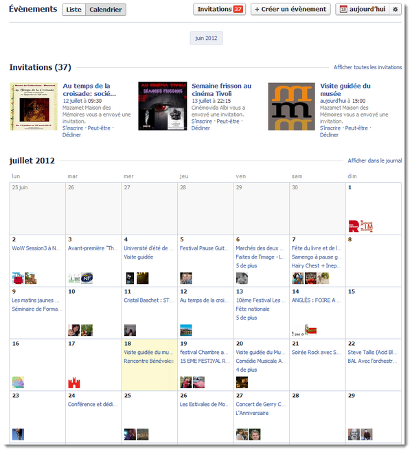 Facebook gestion des évènements - calendrier