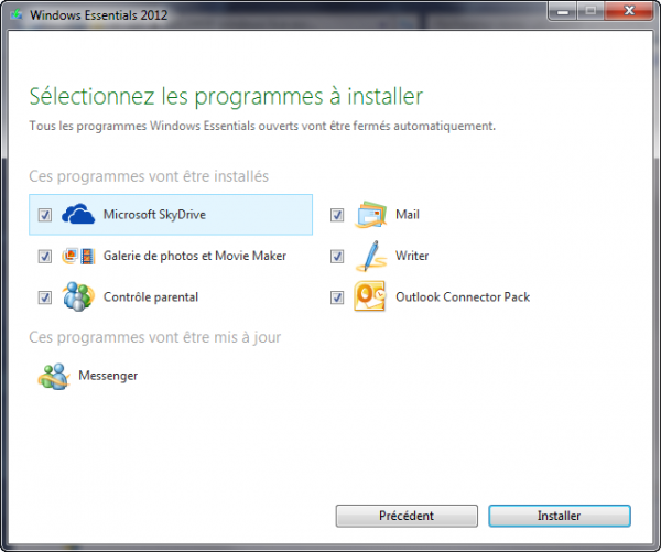 Logiciels de Windows Essentials 2012