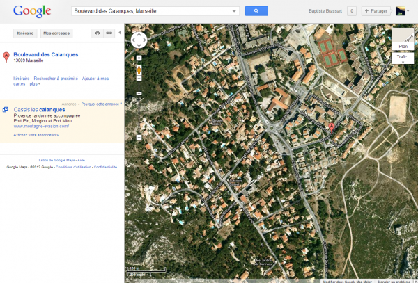 Le boulevard des Calanques vu avec Google Maps