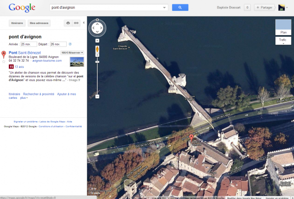 Le pont d'Avignon vu avec Google Maps