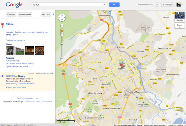 Nancy vu avec Google Maps