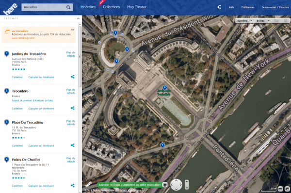 Le Trocadéro vu avec Google Maps
