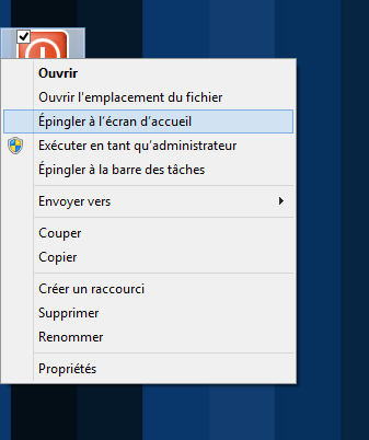 Épingler le raccourci au menu d'Accueil de Windows 8