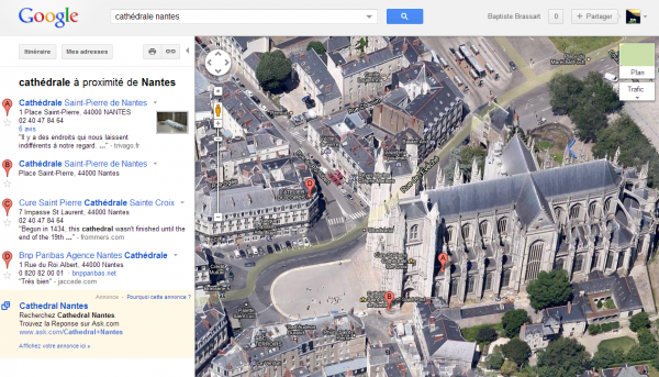 La cathédrale de Nantes vu avec Google Maps
