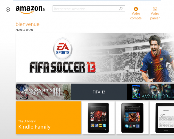Amazon pour Windows 8 - Accueil