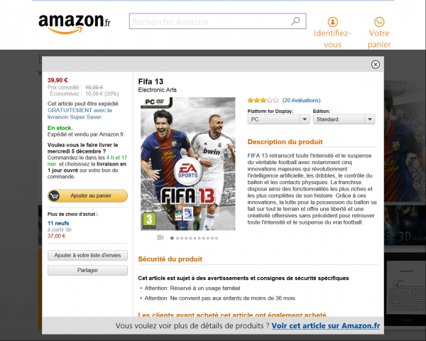 Amazon pour Windows 8 - Fiche produit