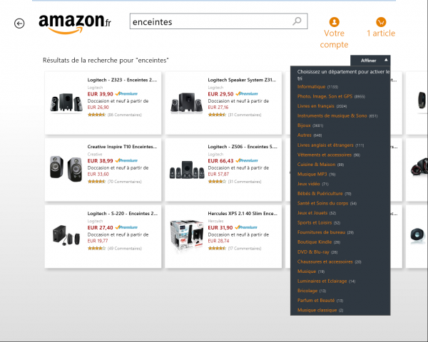 Amazon pour Windows 8 - Résulats de recherche