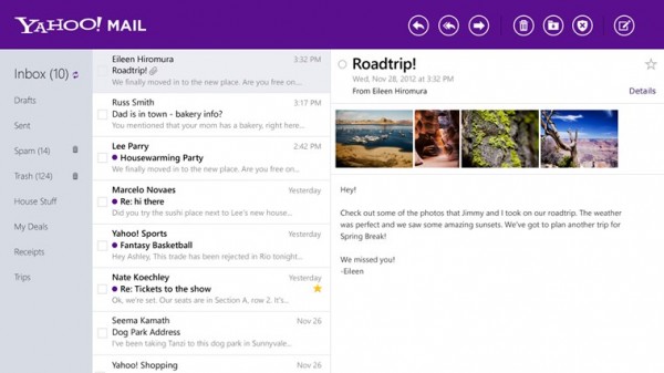 Yahoo! Mail pour Windows 8 - Interface
