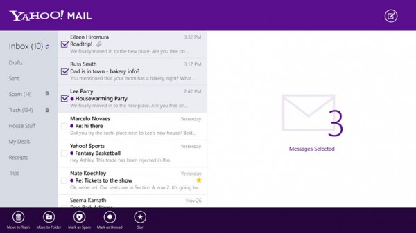 Yahoo! Mail pour Windows 8 - Interface