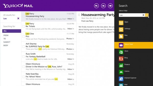 Yahoo! Mail pour Windows 8 - Interface