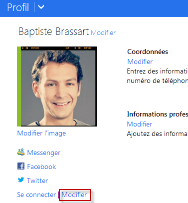 Modifier paramètres d'association du compte Microsoft