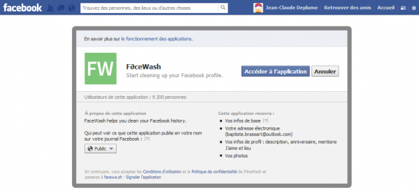 Autoriser Facewash à accéder à vos informations