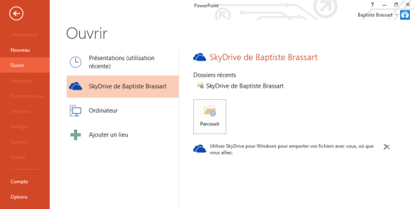 Connecter SkyDrive et Office 2013