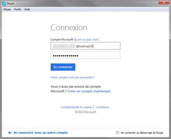 Idenitfiants de connexion Hotmail
