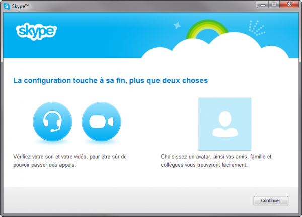 Continuer pour passer à la configuration