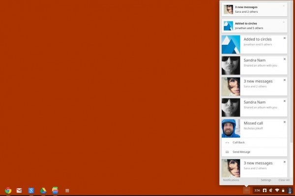 Centre de notifications Chrome OS