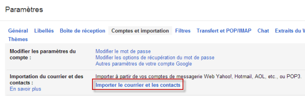 Importer le courrier et les contacts depuis Gmail