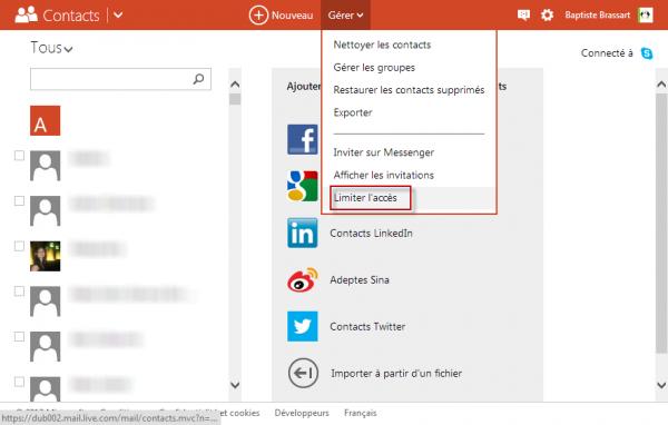 Limiter l'accès depuis Outlook