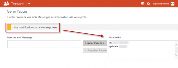 Modifications enregistrées