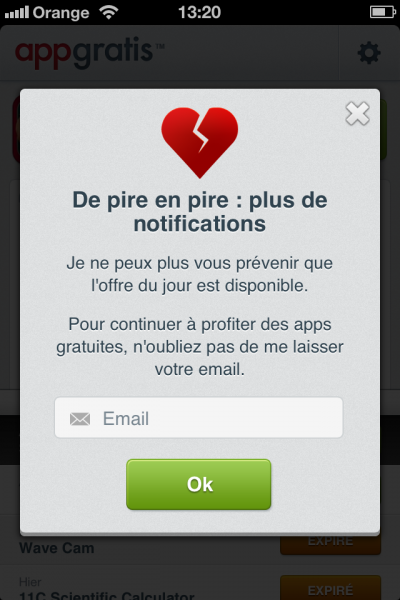 Plus de notifications push pour AppGratis