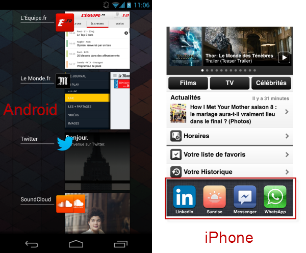 Comparaison iPhone Android
