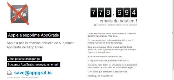 Pétition en ligne AppGratis