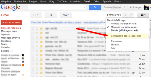 Gmail: configurer la boîte de réception