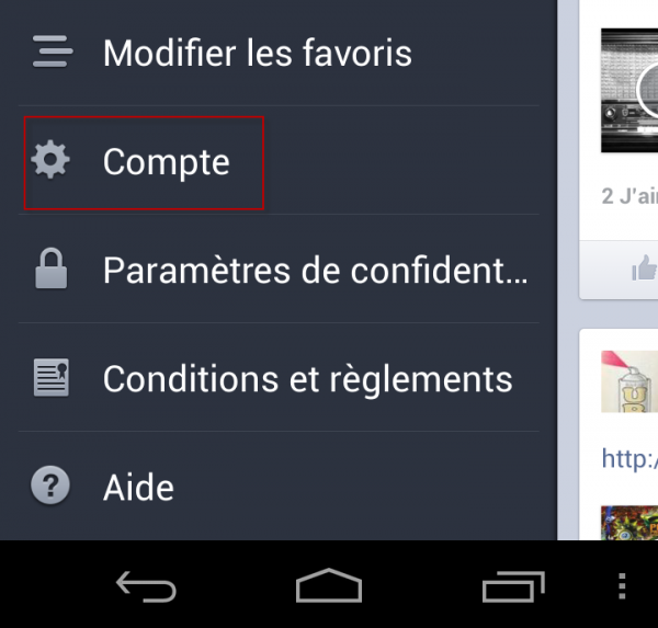 Menu compte