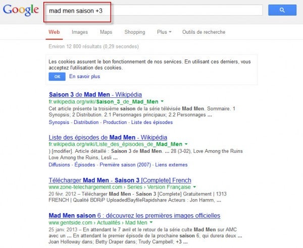 Recherche avec +
