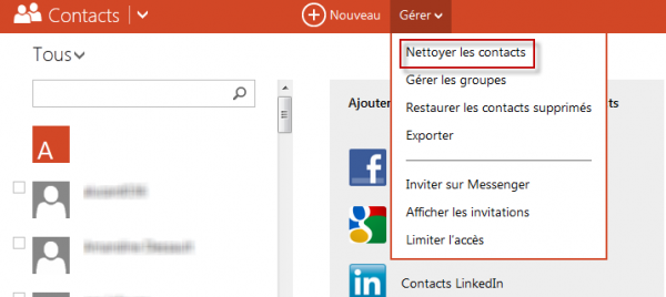 outlook nettoyer contacts
