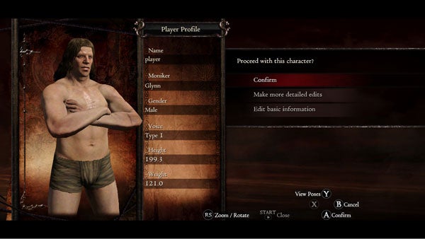 Menu création de personnage